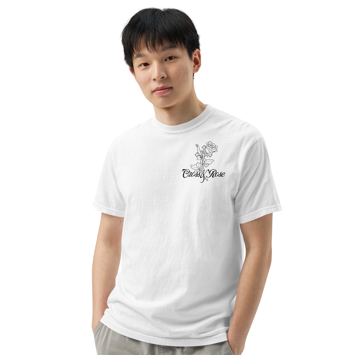 Cross&Rose white unisex garment-dyed heavyweight t-shirt